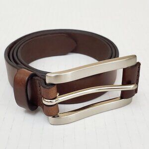 DOCKERS Mens Size M Brown & Silver Genuine Italian Leather Dress Belt Waist 31"